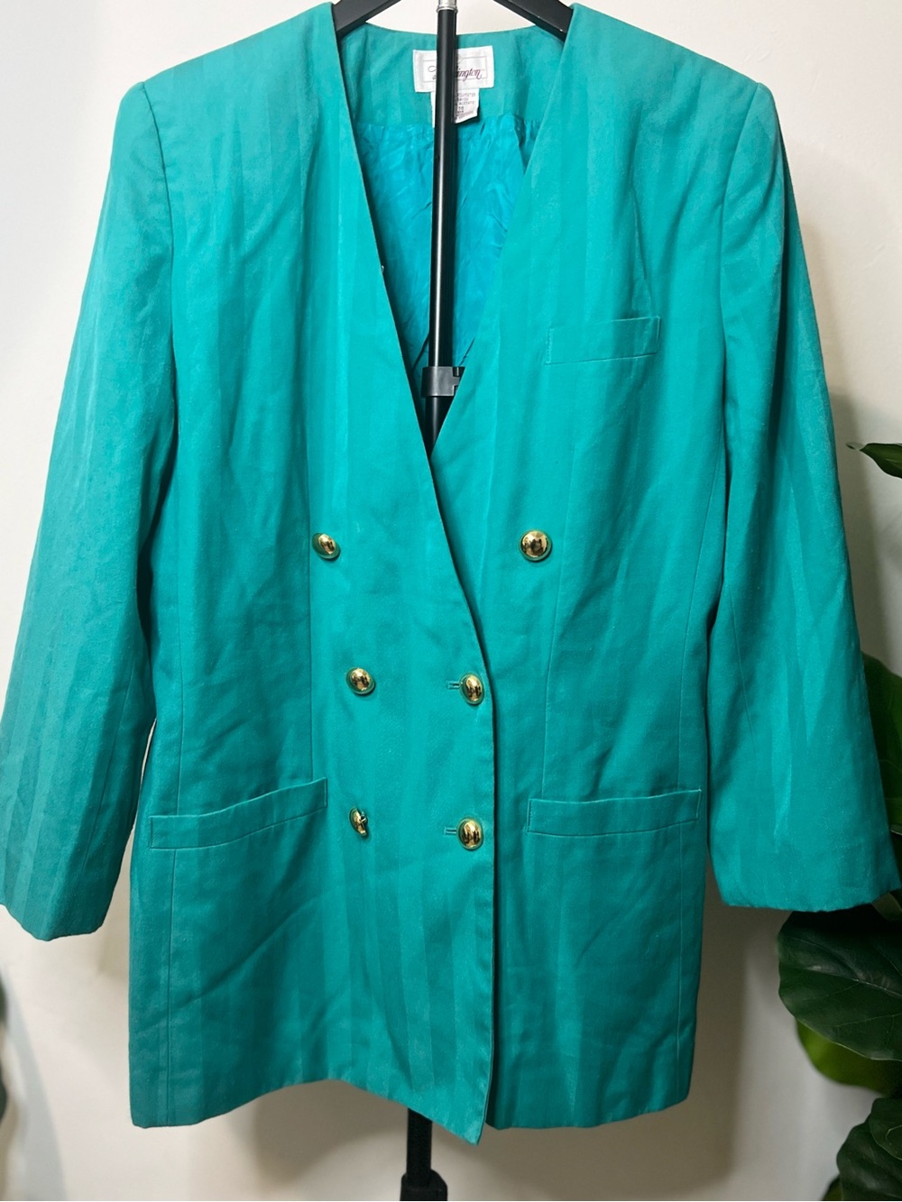 Worthington Teal Double Breasted Blazer Gold Buttons Vintage Size 16 Career